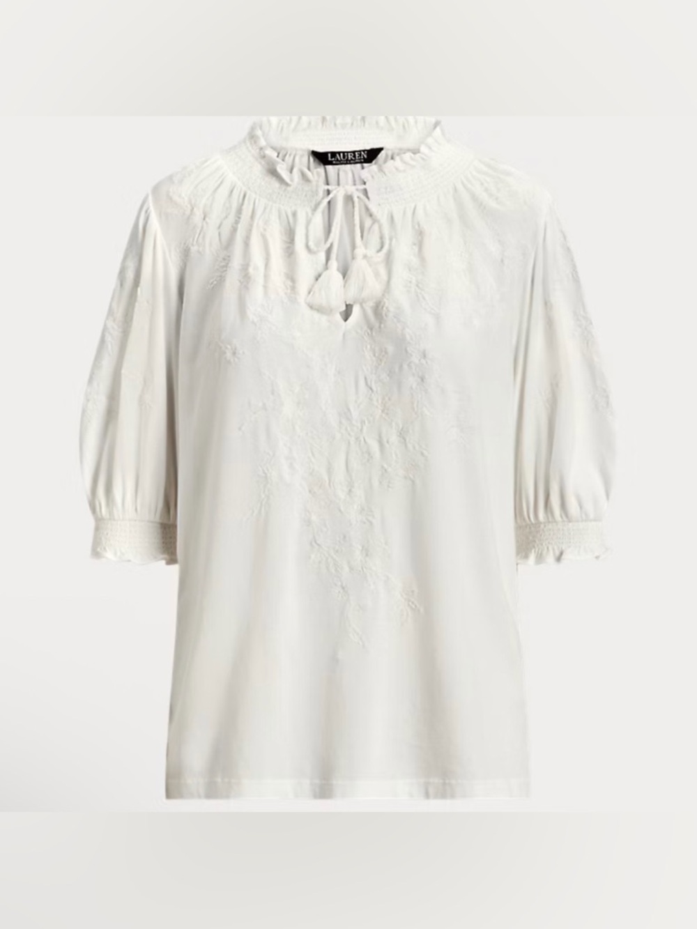 Lauren Ralph Lauren Embroidered Jersey Puff-Sleeve Top/ Blouse Women’s Size 2X - Picture 16 of 16